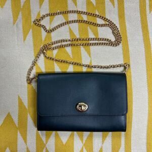 NEW Coach Marlow Turnlock Crossbody Clutch Dark Slate Blue Leather & Gold Chain